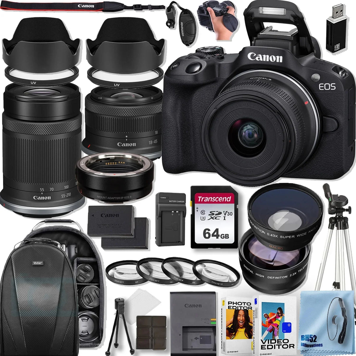 More Hood With + Bundle) Battery 64 Camera + Charger + f/4-5.6 EOS 18-55mm GB IS Lens (27pc Canon Battery Filters DSLR EF-S + Rebel + Memory + Extra STM SL3