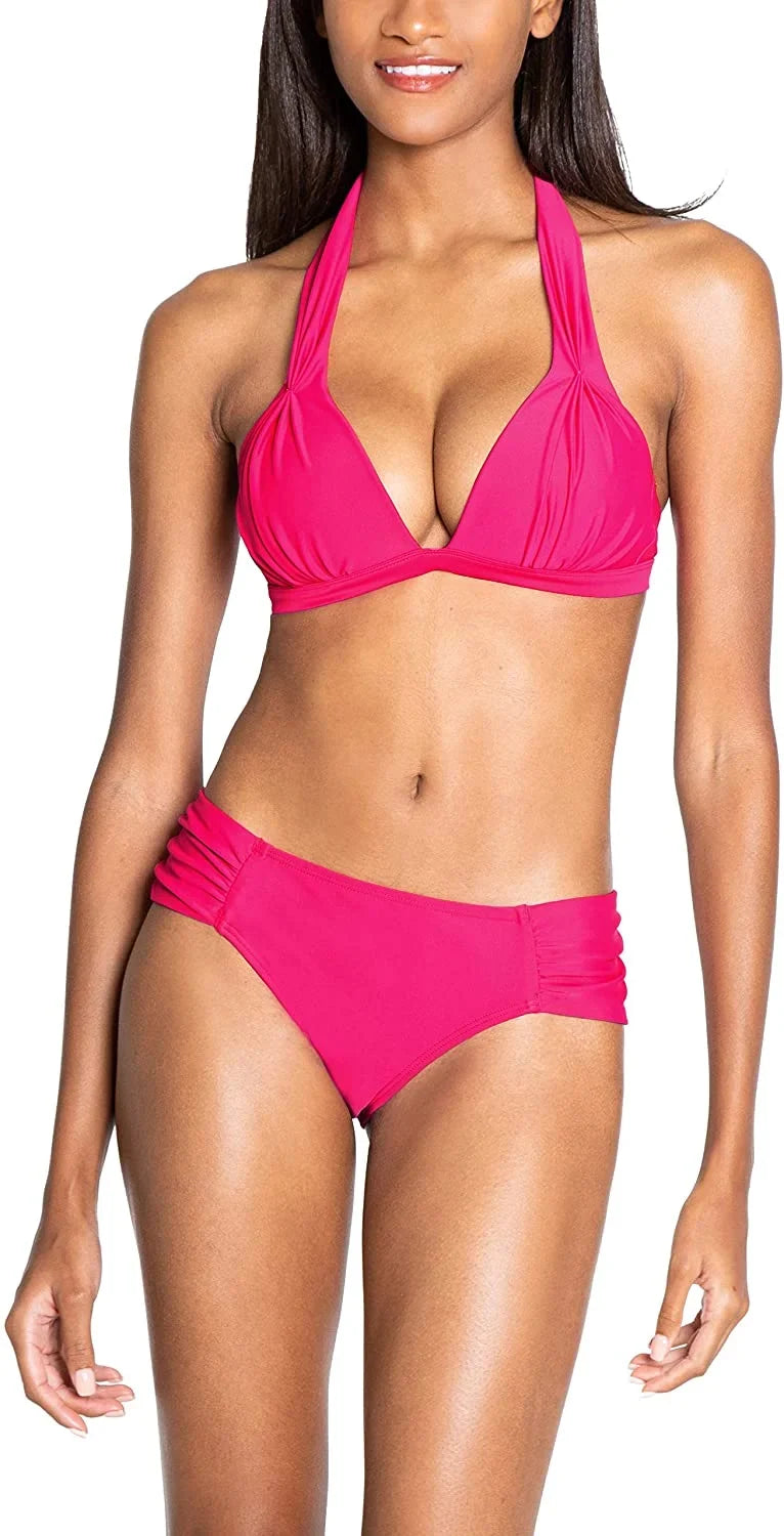 Halter Bikini US X-Small Rachel Swim Roy Top, FREESIA Pleated