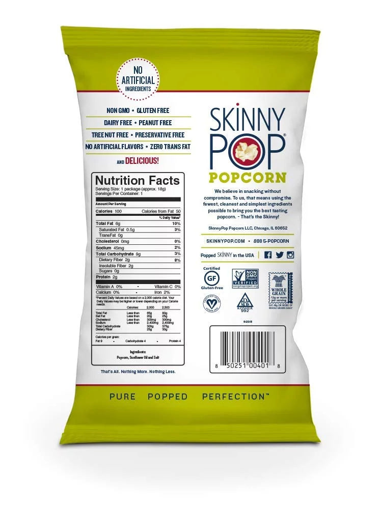 Snack Gluten Popcorn Free, 30) Skinny of Size Snacks, Healthy Pop, 0.65 Ounce Original (Pack Bags, Popcorn, Individual SkinnyPop