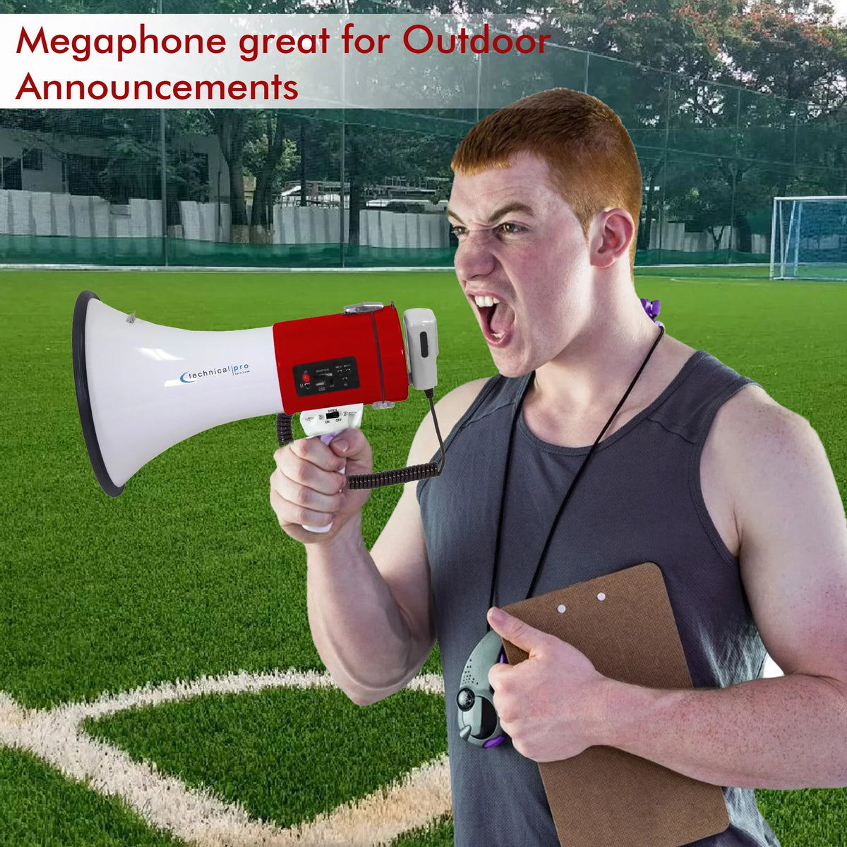 Microphone, Police for Professional Strap Pro Voice Speaker - w/Detachable leading Cheer Bullhorn PA 75-Watt Megaphone - And Portable Detachable Red Outdoor Bullhorn Technical Lightweight Siren