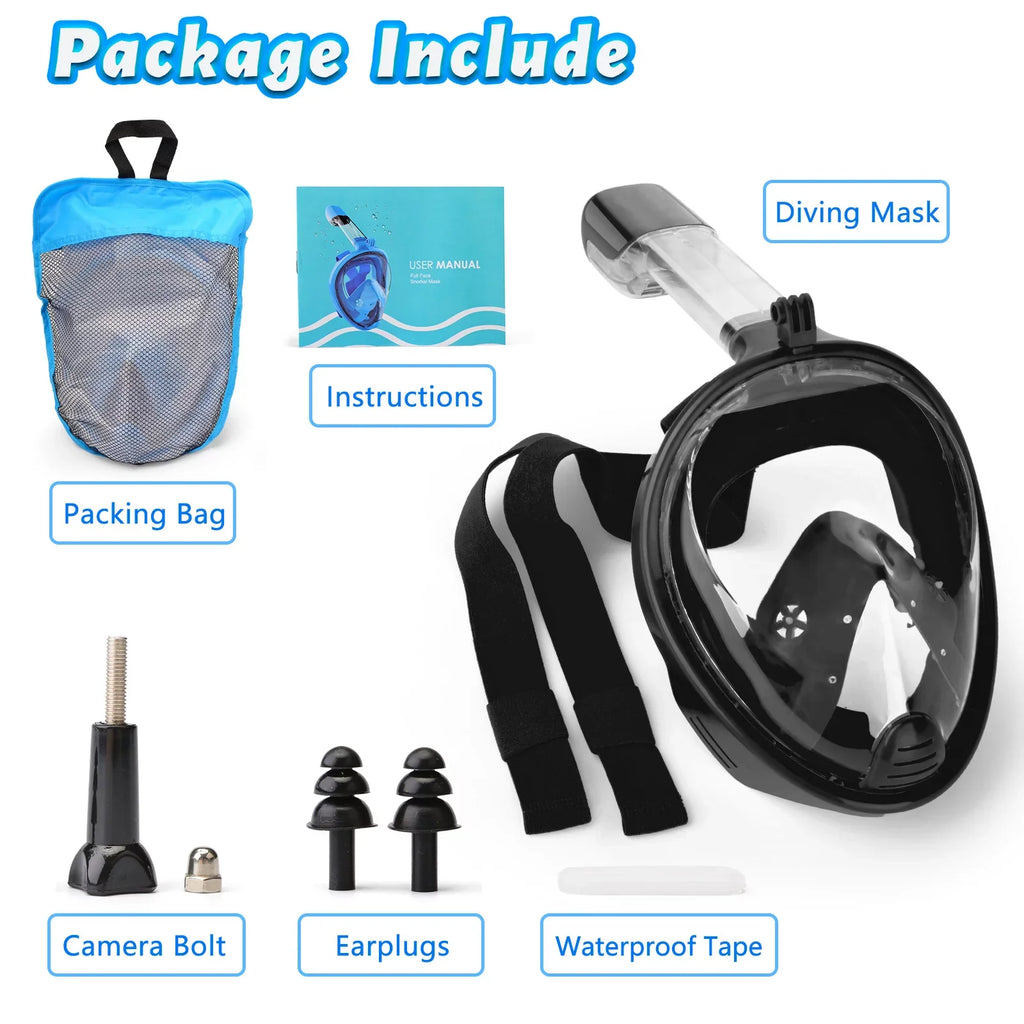 Snorkel Mount, Dive System, Upgraded Dry Face Mask Snorkeling Full L/XL Camera Mask View Panoramic Top with with Mask, Safety Breathing Set Detachable