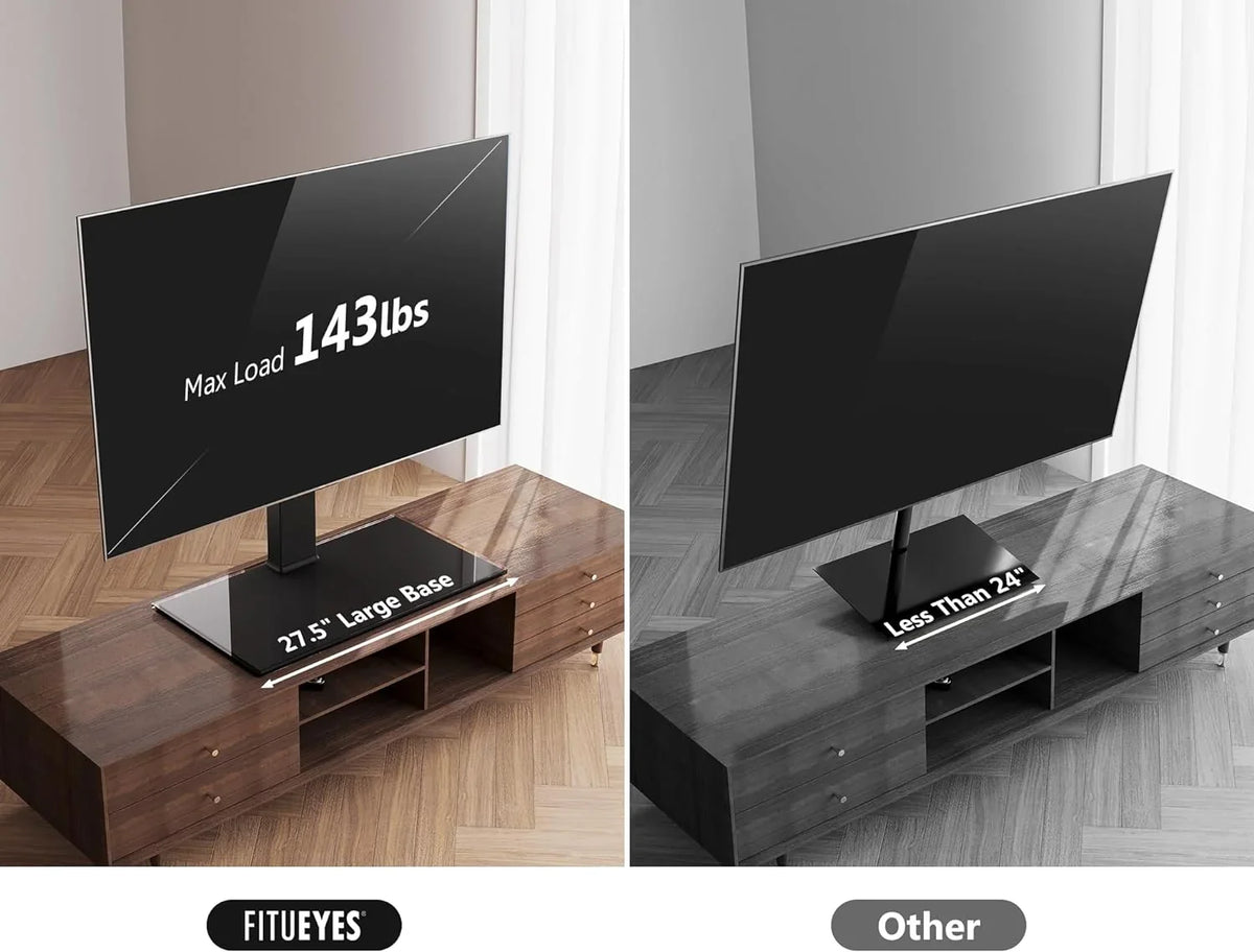 up with 50 Base TV Adjustable Universal Flat Tabletop Swivel Height 143 Stand Degree 100 TV 4 85 Tempered Mount Level TV inch for Holds Stand/Base Swivel Glass to to lb Screen HBBOOMLIFE