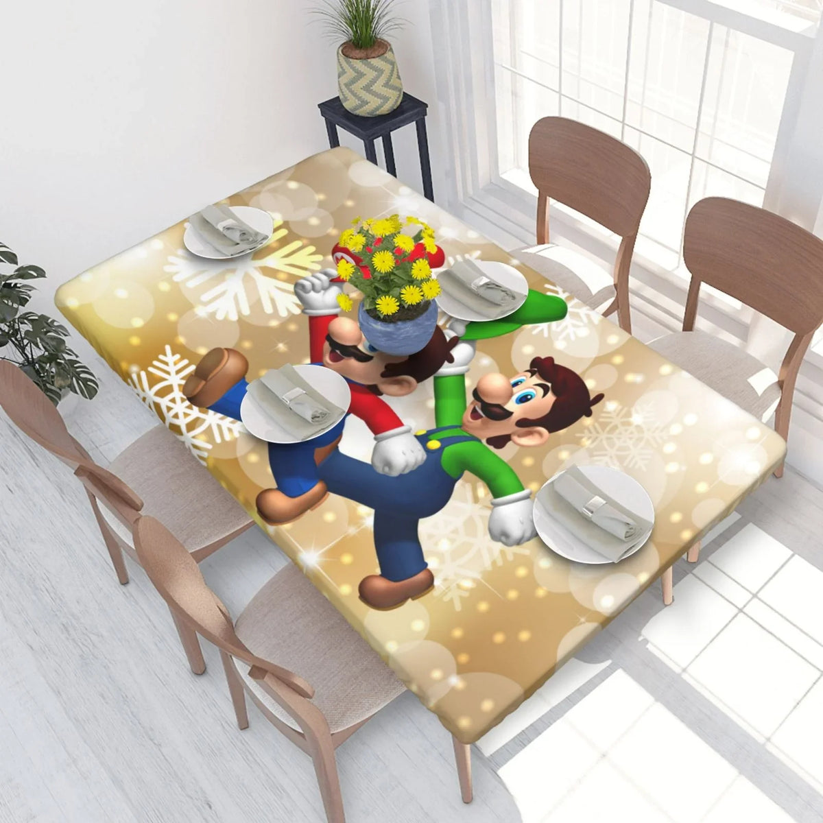 Reusable Tablecloth Mario Mansion Edged Rectangle Bros Dining For Party Luigi's Fitted Elastic Cover Table 2.5X4ft Kitchen