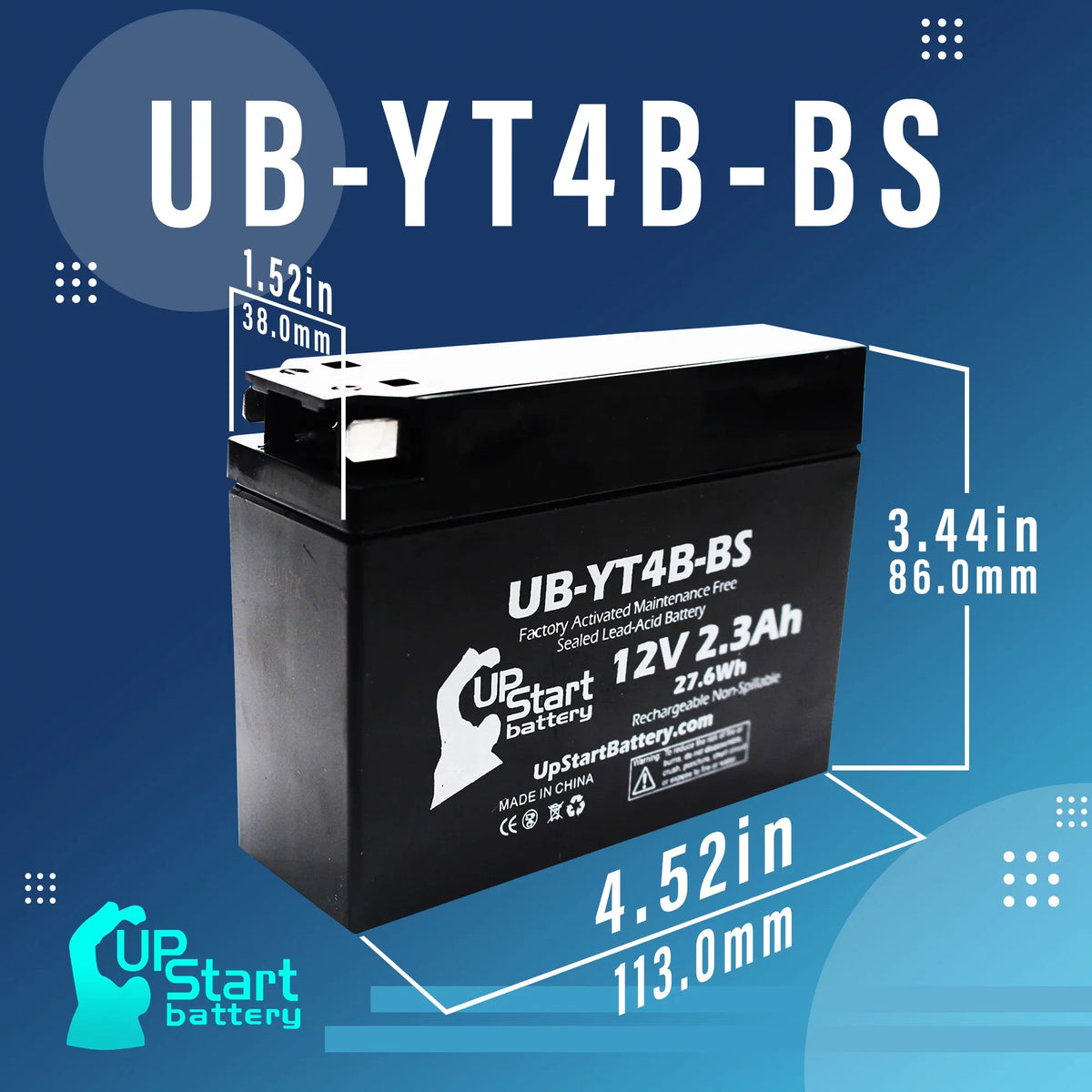 UB-YT4B-BS Battery SR400 Maintenance Factory for 5-Pack Yamaha - 2.3Ah, Activated, 400CC Motorcycle Battery 2005 Replacement Free, 12V, UpStart