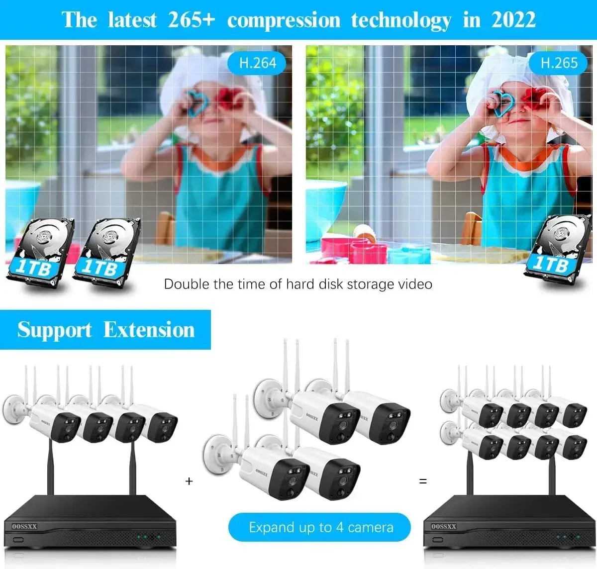 audio System}, with PIR 1TB，Dual monitor OOSSXX {Full 10-inch one two-way Antennas, by Detection Camera 4pcs 5.0mp Wireless All-in