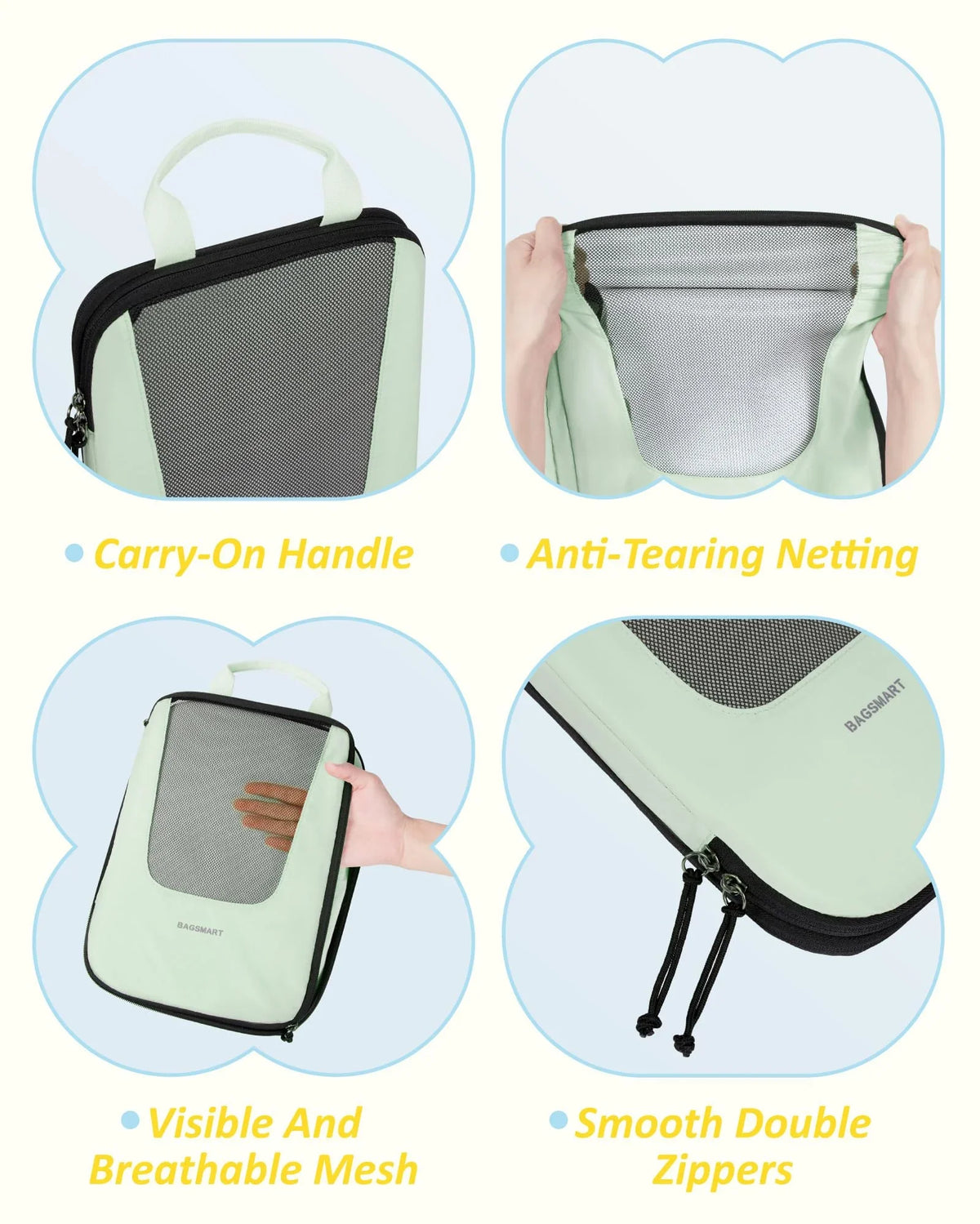 Packing Green Packing Travel Pcs for Organizers Accessories, Lightweight BAGSMART Cubes Storage for Suitcase Compression 6 Travel, Foldable Bags Luggage Expandable