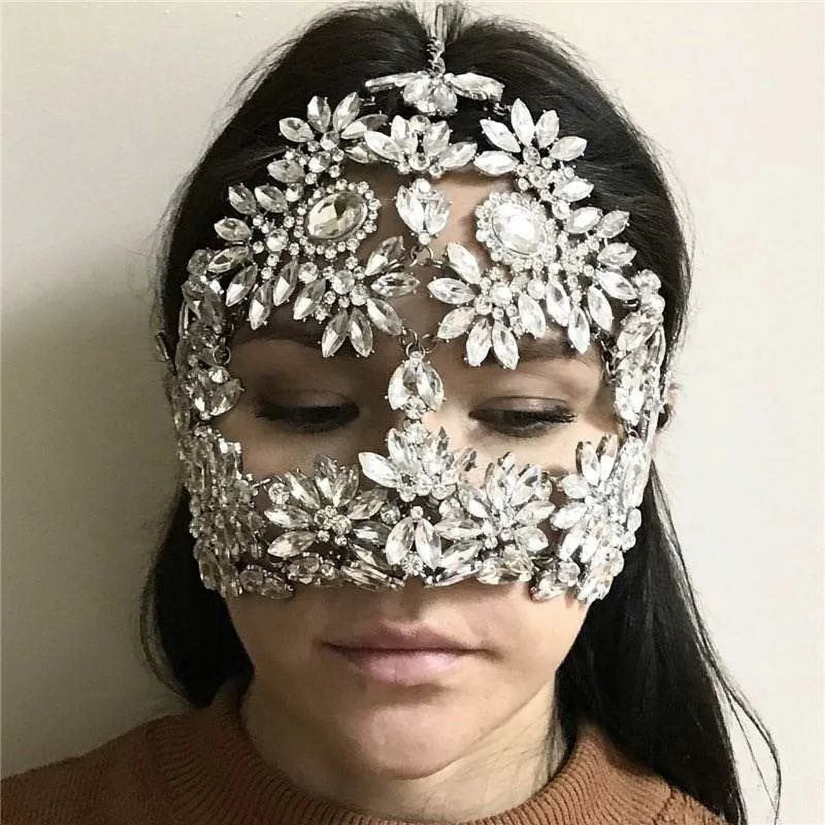 Women Halloween Crystal Face Mask Chain Masquerade Masks Rhinestone for Mask Face
