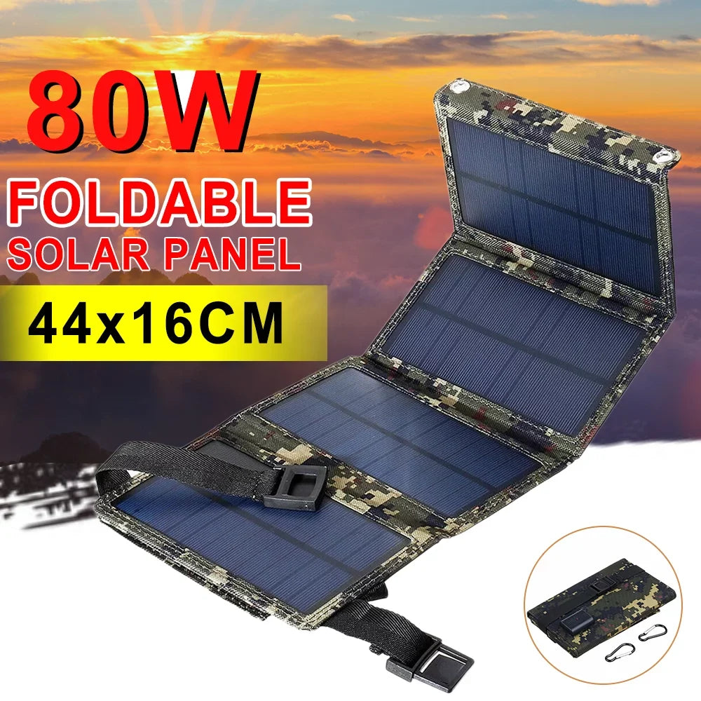 Panel Outdoor Bank Charger Solar Power Paddsun Phone 80W Camping Folding USA Hiking USB