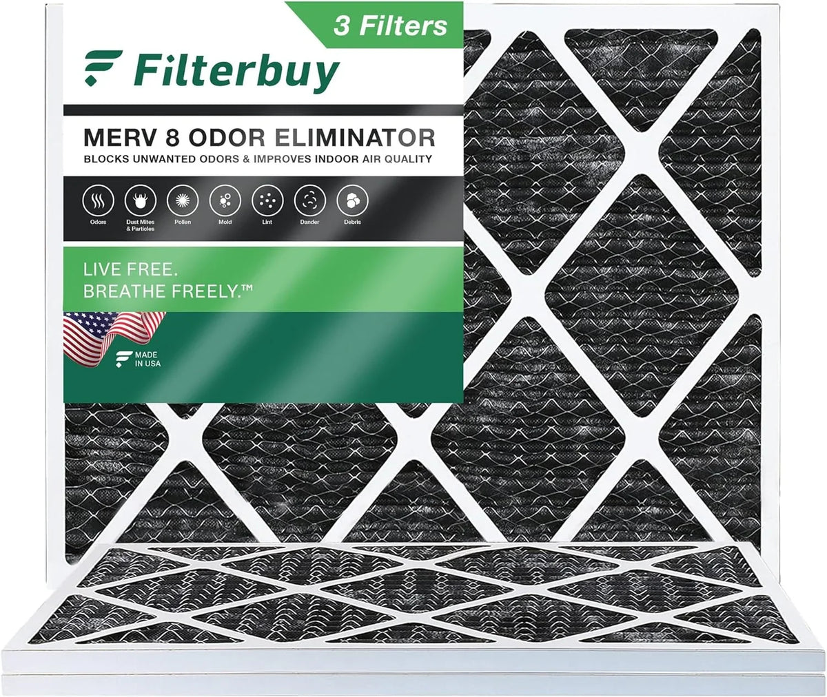 with AC Activated Pleated MERV Odor 8 Furnace Filters Air Filterbuy Eliminator Carbon 20x23x1 (3-Pack) HVAC