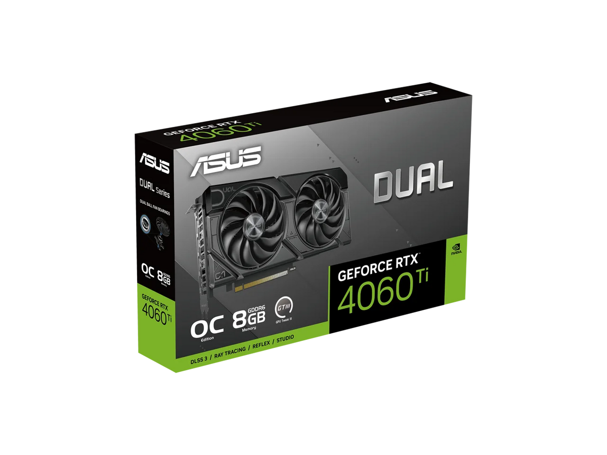 EVO Edition Dual Auto-Extreme GDDR6, DisplayPort Backplate, 0dB Axial-tech (PCIe RTX? Protective 4060 OC 8GB Ti DLSS technology, design, ASUS 3, HDMI 8GB GeForce Technology) 4.0, fan GDDR6 2.1a, 1.4a,