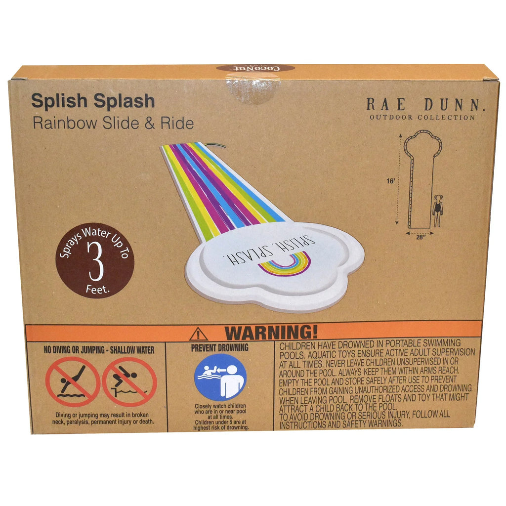 Rae Rainbow Float, CocoNut Splish Water Splash Slide 5+ Slide Mat, -16 Durable Sliding Foot Ride Sprinkler, & Dunn: Age