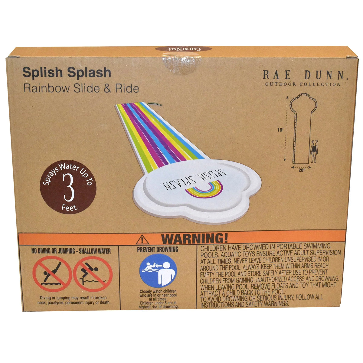Rae Rainbow Float, CocoNut Splish Water Splash Slide 5+ Slide Mat, -16 Durable Sliding Foot Ride Sprinkler, & Dunn: Age