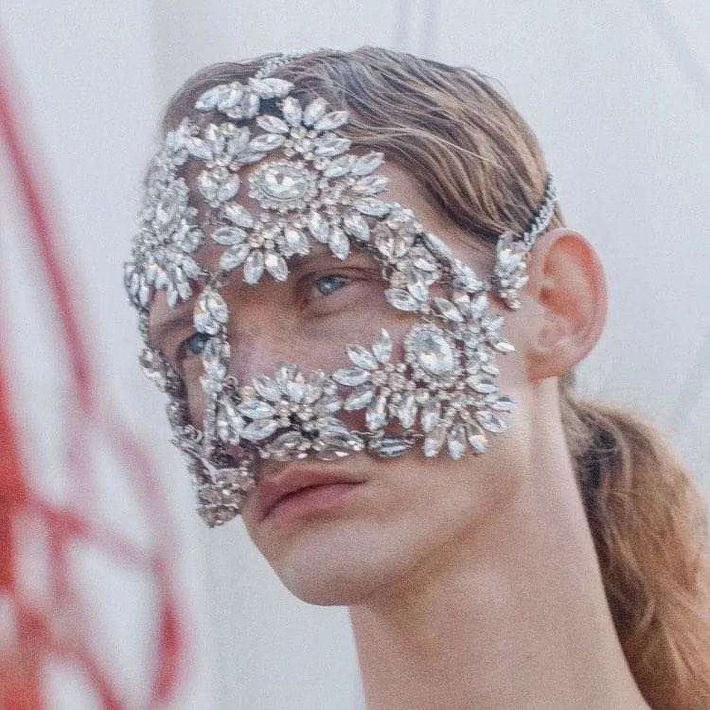 Women Halloween Crystal Face Mask Chain Masquerade Masks Rhinestone for Mask Face