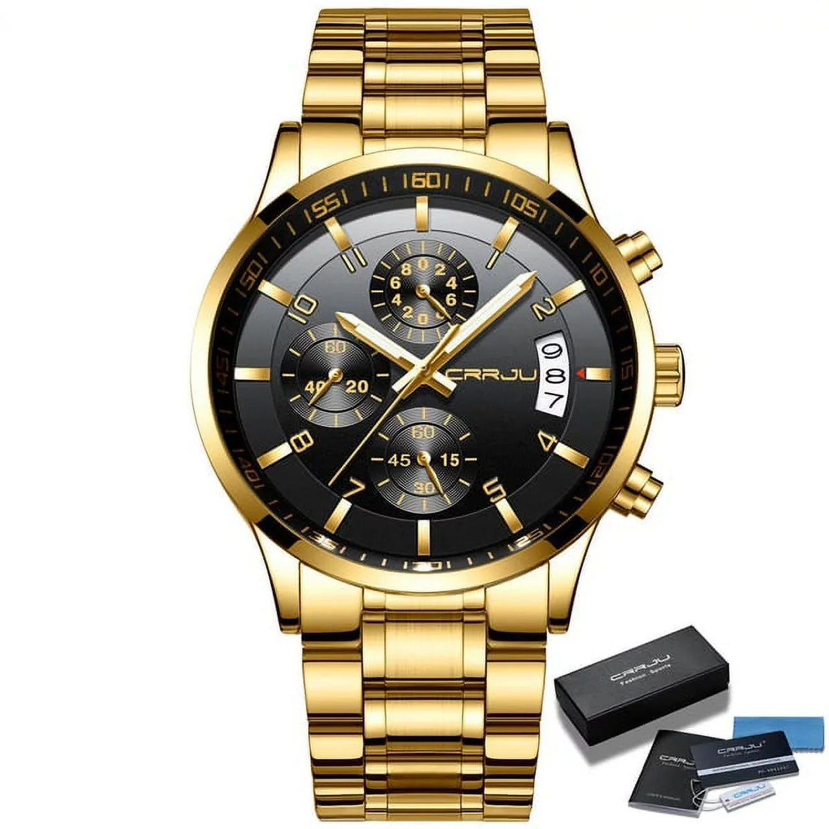 Watch relogio Chronograph CRRJU Luxury Business Steel masculino Mens Watches Fashion Watch Waterproof Quartz Men for Stainless