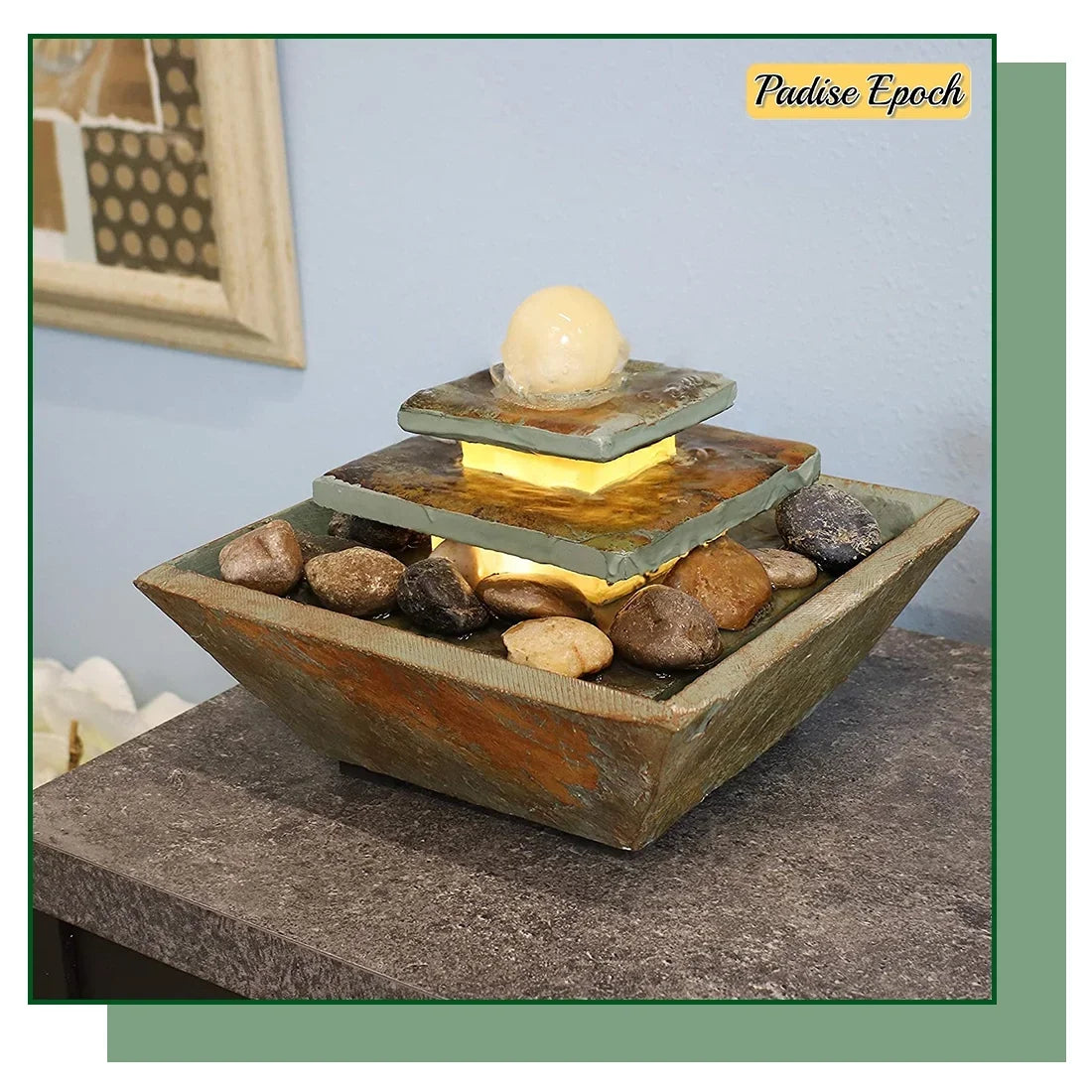 Accent Living - Water Office, Tabletop - Polished Room with and Ascending Stone Home Inch Decor Slate 8 - Tie Fountain Corded Bedroom or Electric LED Light for Ball
