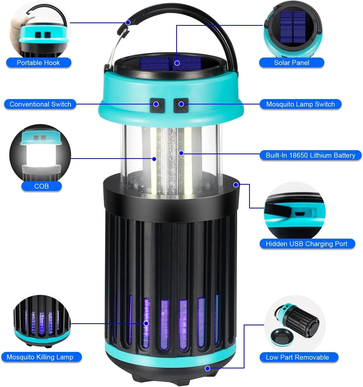 Solar Zapper, Fly Zapper Bug Bug 3 Home, G·PEH Emergency for Rechargeable Camping Mosquito Zapper Zapper Outdoor Bug with Light in Backyard, for 1 Trap Home, Waterproof, Indoor Outdoor