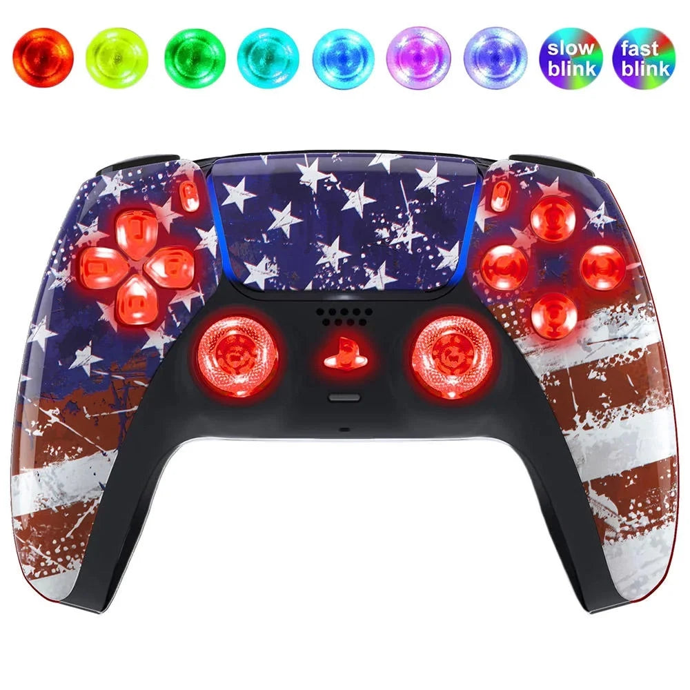 Up for PS5 Controller Wireless USA Buttons Silent Modz Flag Light Custom LED