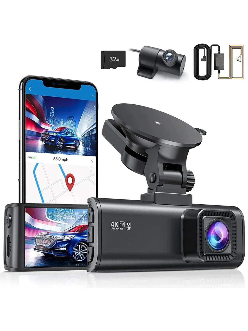 4K Wi-Fi, Camera, Dash GPS Hardwire and Cam with Front Kit Type-C