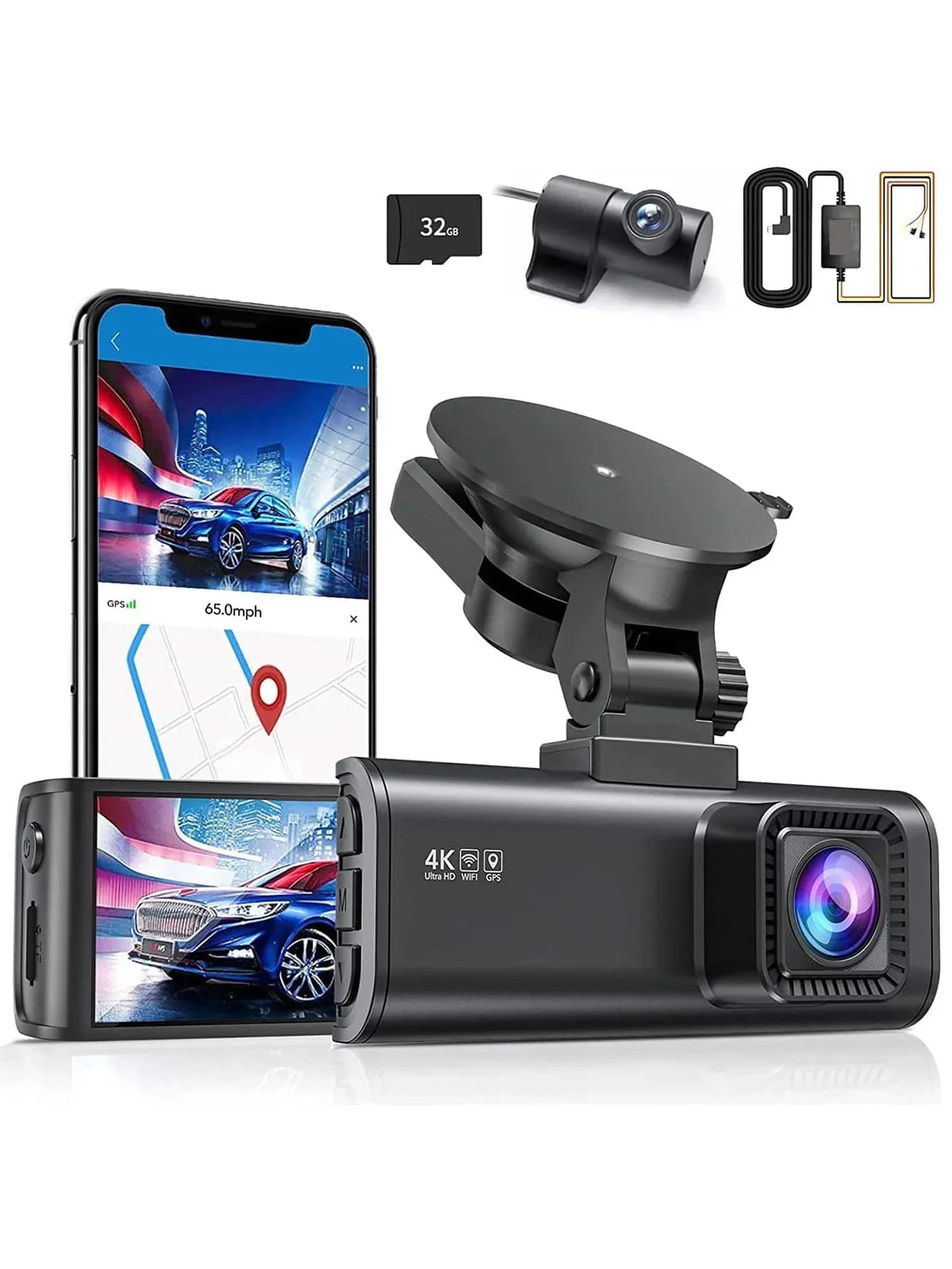 4K Wi-Fi, Camera, Dash GPS Hardwire and Cam with Front Kit Type-C
