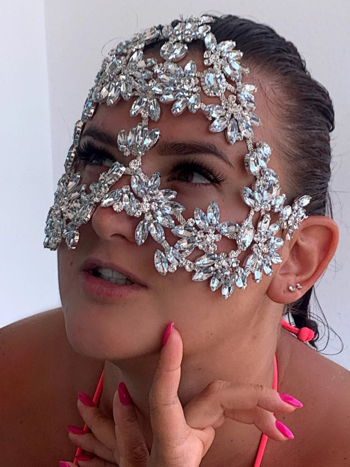 Women Halloween Crystal Face Mask Chain Masquerade Masks Rhinestone for Mask Face