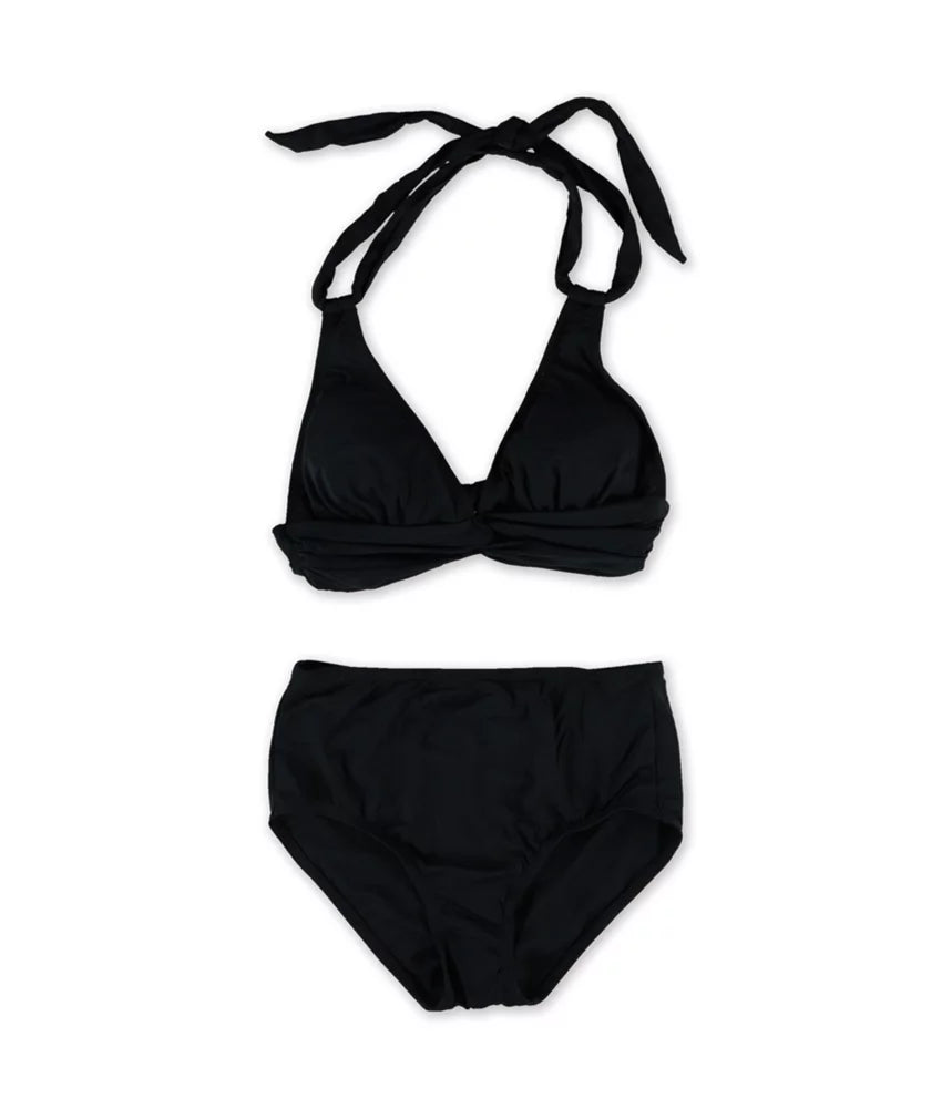 Womens Cole Piece Halter Bikini, Black, Brief 2 X-Small Twist Anne