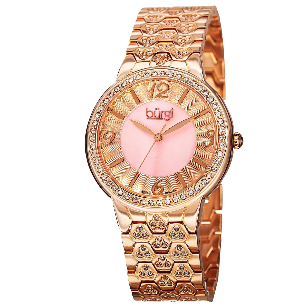 Women's Watch Quartz Rose-Tone Crystal-Accented Brass Bracelet Swiss