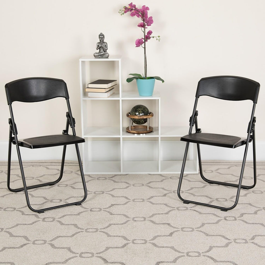 HERCULES Duty Series Pack Lb. 500 Ganging Folding Heavy Plastic With Black Chair Built-In Brackets Capacity 6
