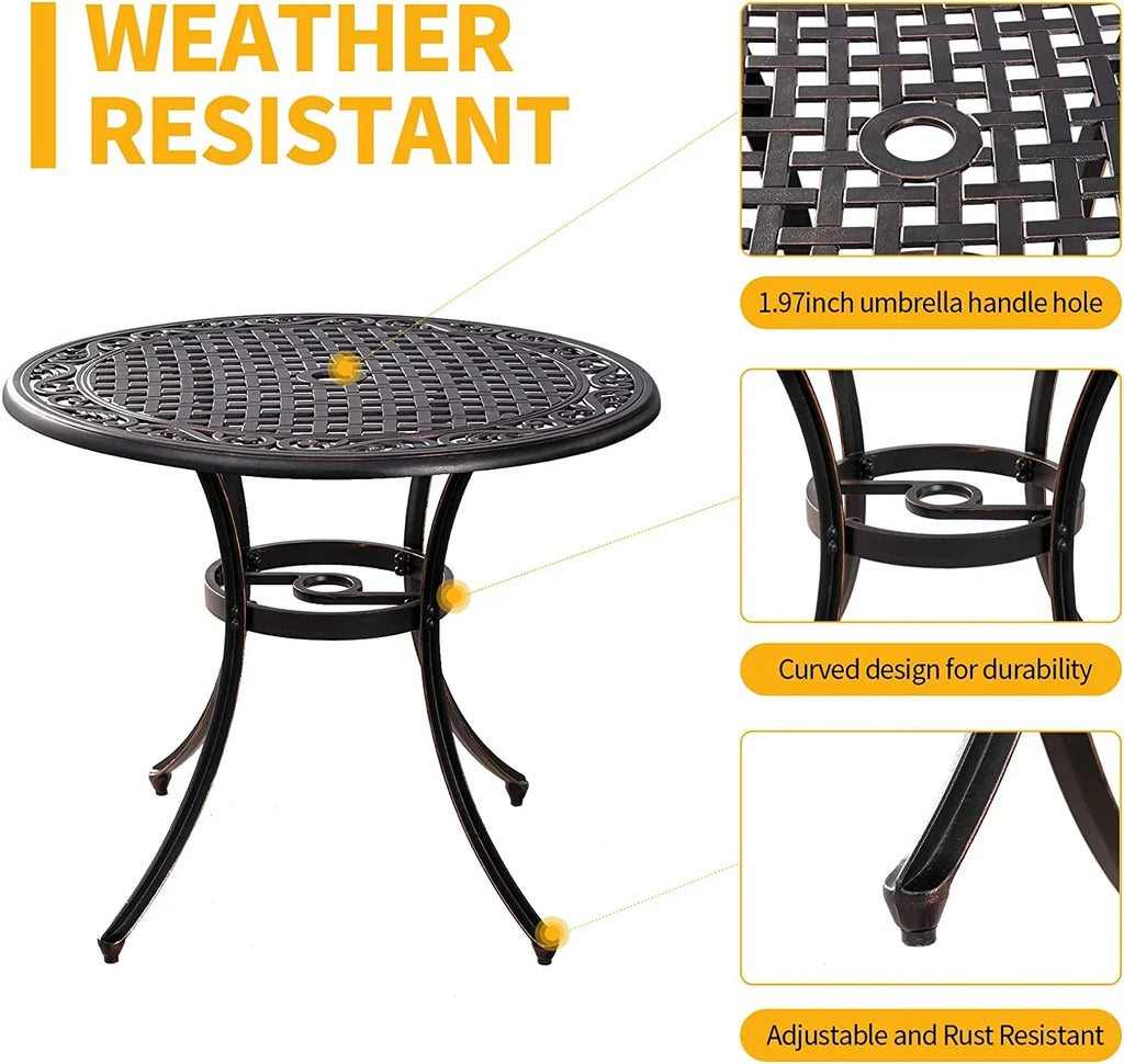 Garden, Table Umbrella Table Patio Porch Cast Inch Aluminum with Patio, Outdoor Table, Hole,Round Bistro for Patio Dining Dining 1.97" 35.5