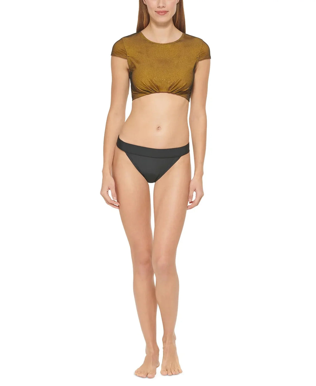 Womens Bikini Small Mesh Size Cropped Dkny $78 Yellow Top MSRP Overlay