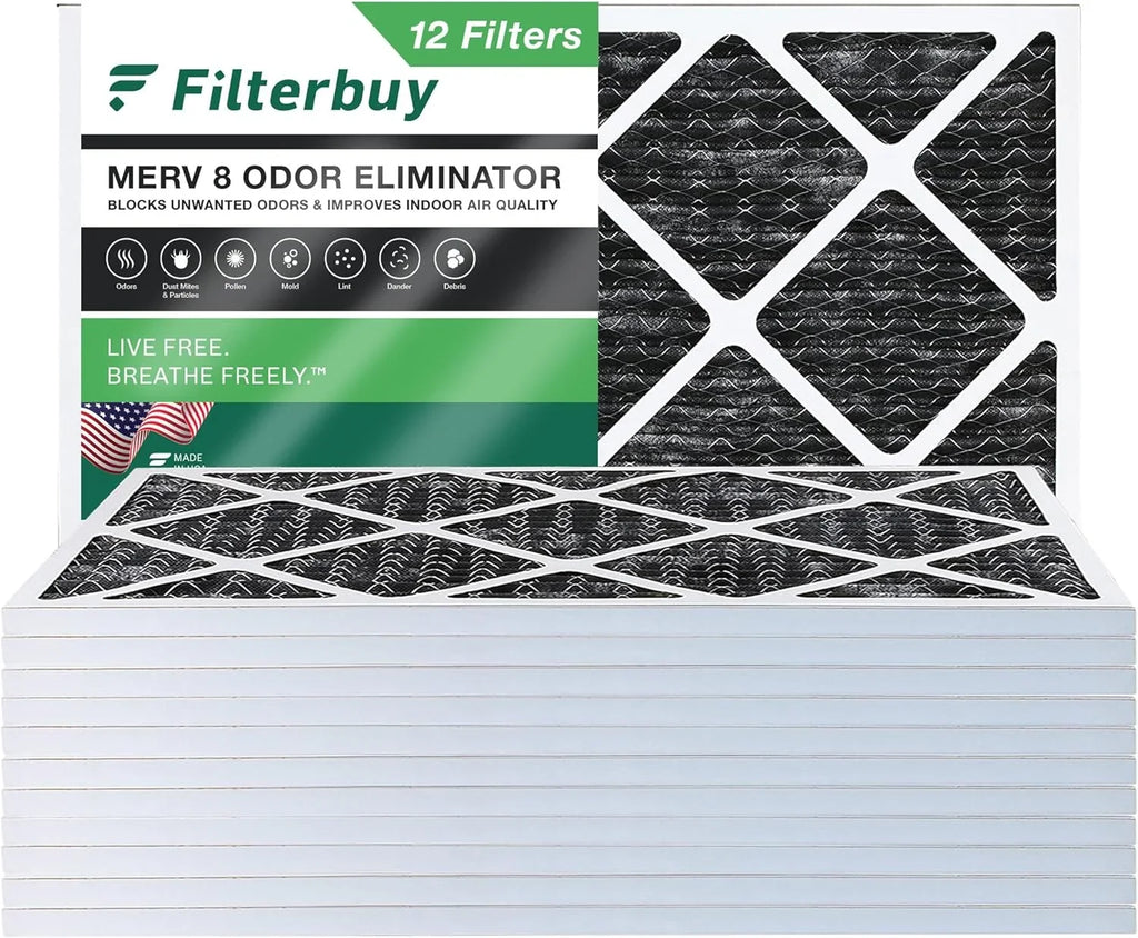 Filterbuy Eliminator MERV 8 Activated with 10x24x1 AC Odor HVAC Air Pleated Filters (12-Pack) Furnace Carbon