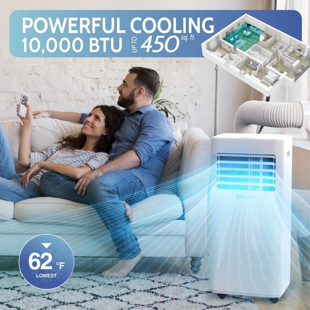 ft AC up Dehumidifier BTU Quiet 450 & Conditioner Covers & Enabled 10,000 Wi-Fi Air Rollicool to Sq Alexa Rooms Portable Portable