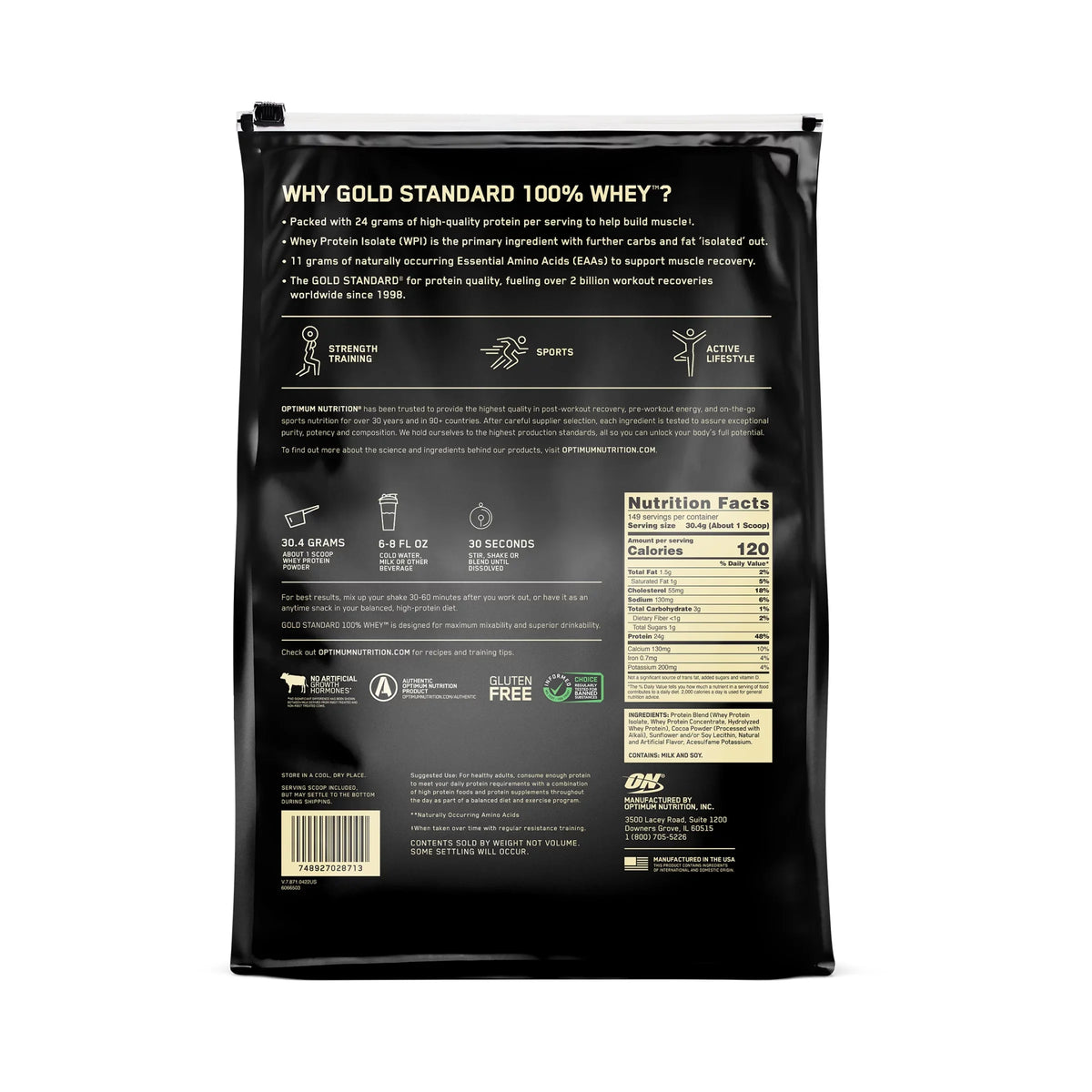 Chocolate, Rich 100% 10 Double Gold Whey Servings lb, Standard Protein Powder, 149 Nutrition, Optimum