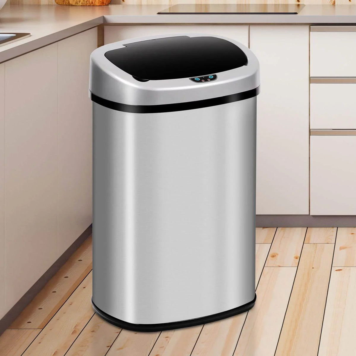 13 Gallon Sensor, & Bin Silver Mute with Lid, Office Motion Garbage Anti-Fingerprint Trash for Stainless Designed NiamVelo Waste Kitchen Can Steel Home, Can with Automatic Touch-Free