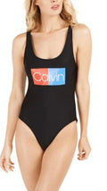 Swimsuit, Large One-Piece BLACK Calvin Klein US Logo Deep U-Back