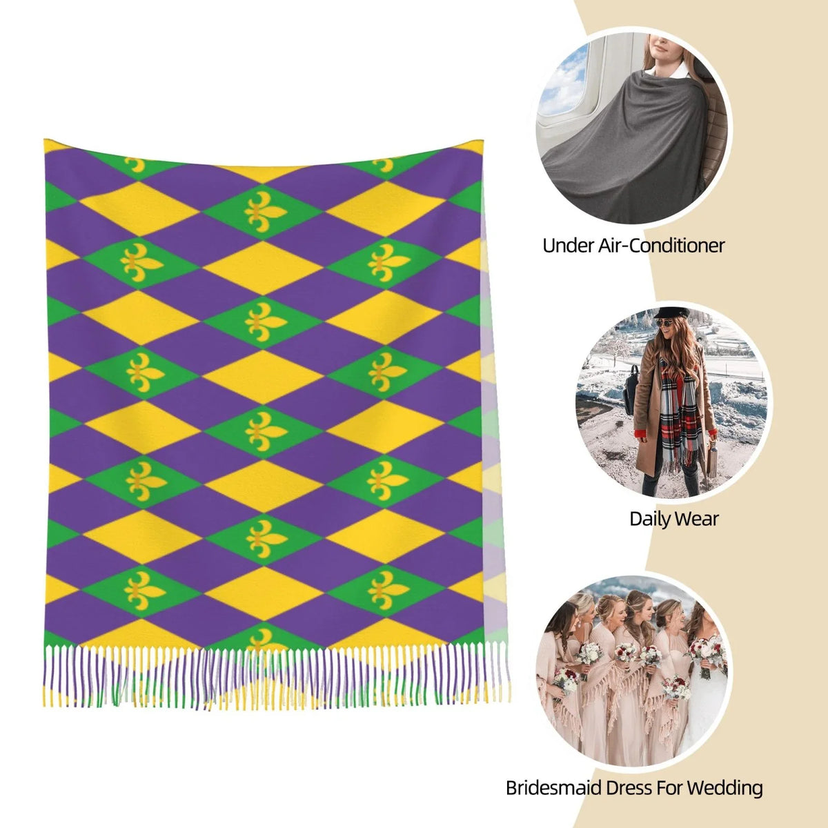 Mardi Large Print Wrap For Soft Gifts- Elegant Scarves Art Bingfone Winter Warm Women Gras Feel Cashmere Scarf Shawl
