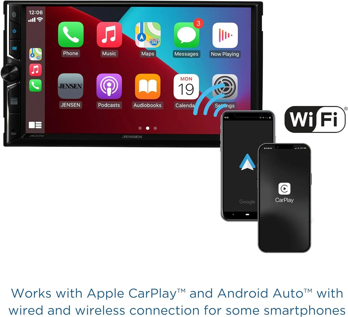 DIN Double Radio, Stereo Apple Jensen Android 7-inch Wireless, J3CA7W New CarPlay Car or Certified Wired Auto,