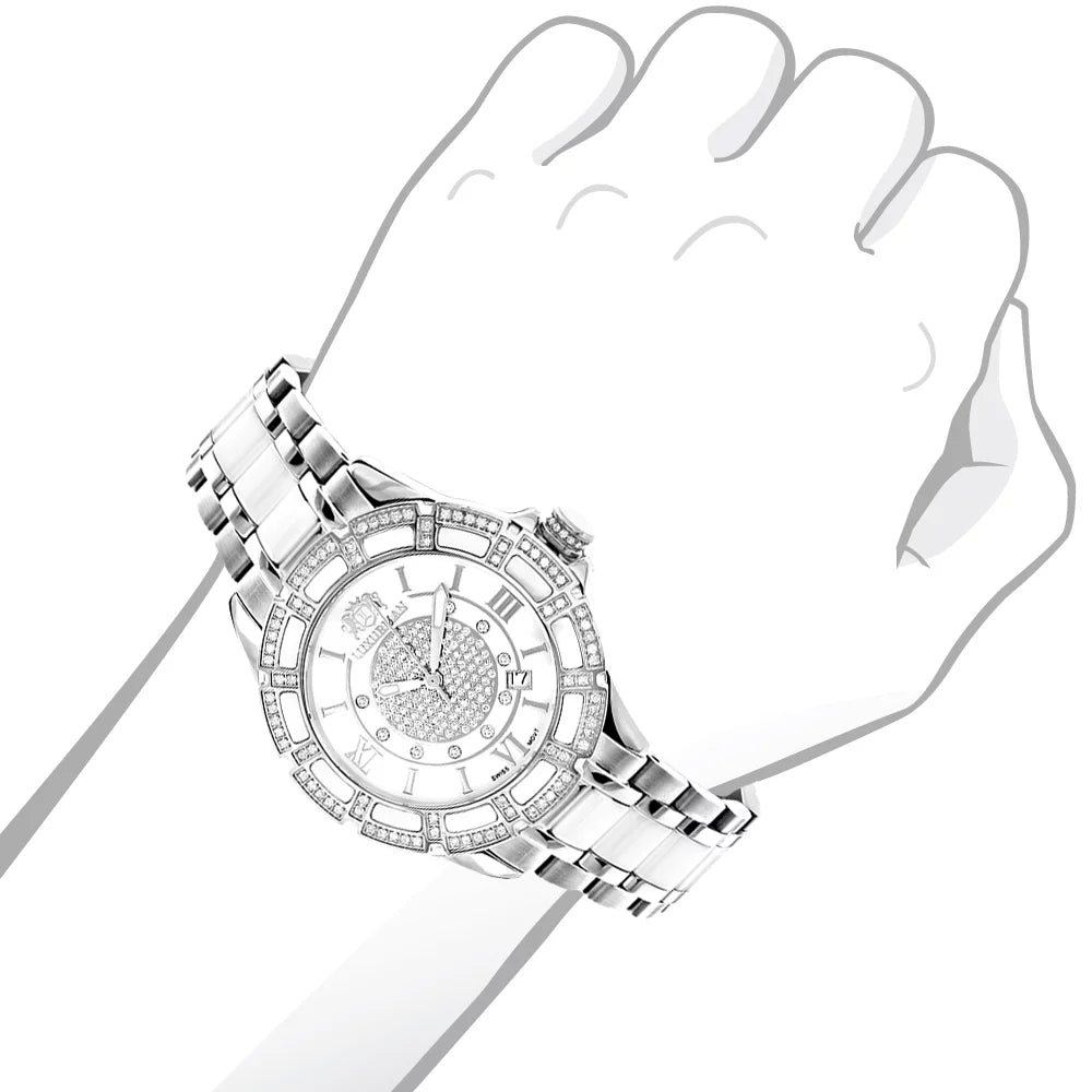 MOP Galaxy Watch Ladies 1.25ct Diamond White Ceramic