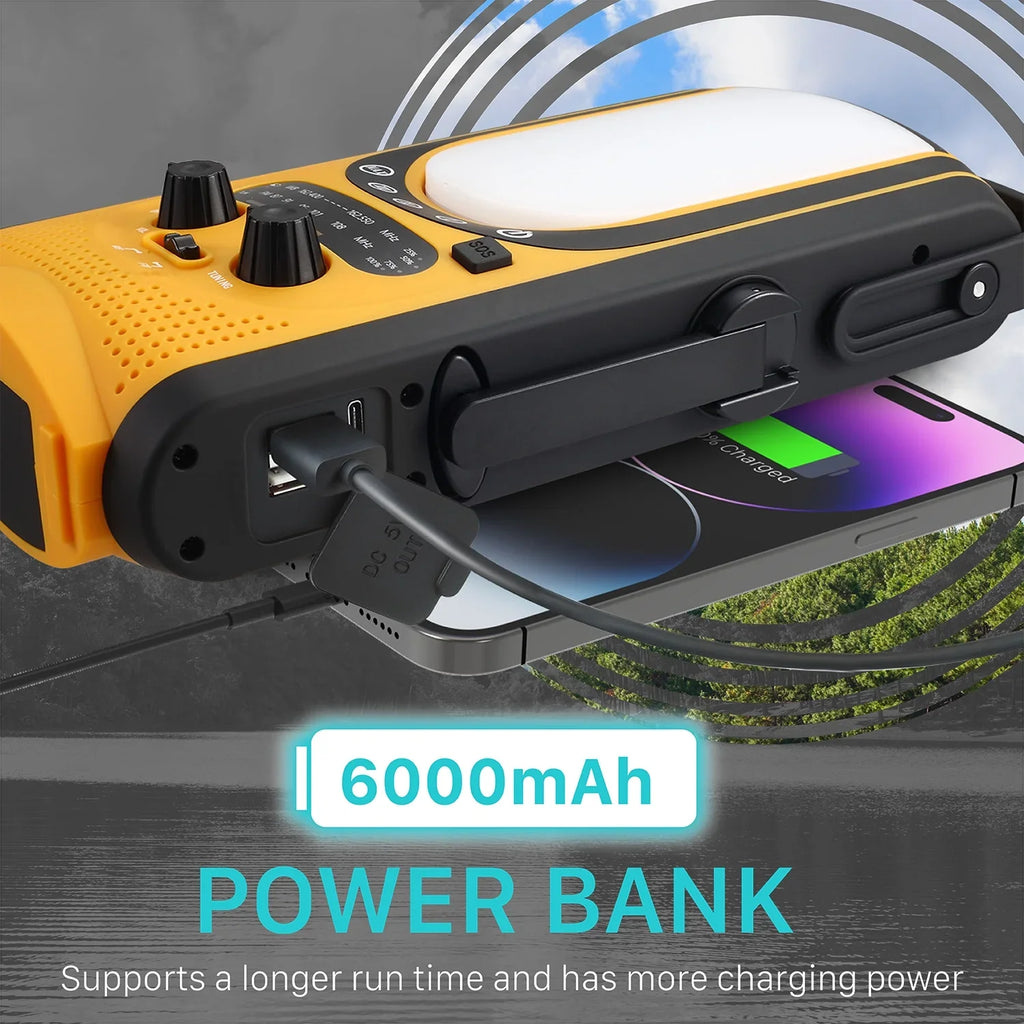 Outdoors & Emergency Charging, FosPower Light, Reading Charger A7) SOS (Model Alert, for Alarm 6,000mAh & Weather Power Hand Solar Weather Camping Bank with Lantern Crank & FM/NOAA Radio