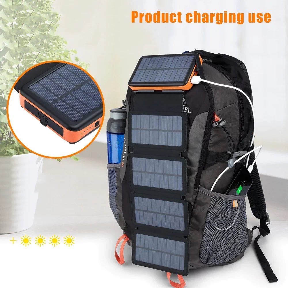 Portable Panel For Phone Battery Folding Charger Bank Power 26000mAh External Cell Solar Flashlight 6 with Solar