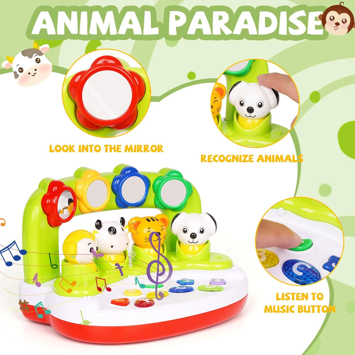 12 Toy Animal Toys Toys Light, Infant Learning Educational Interactive Months, 6 12-18 & Toy Music with Months,Activity Center Baby Sensory to Toys