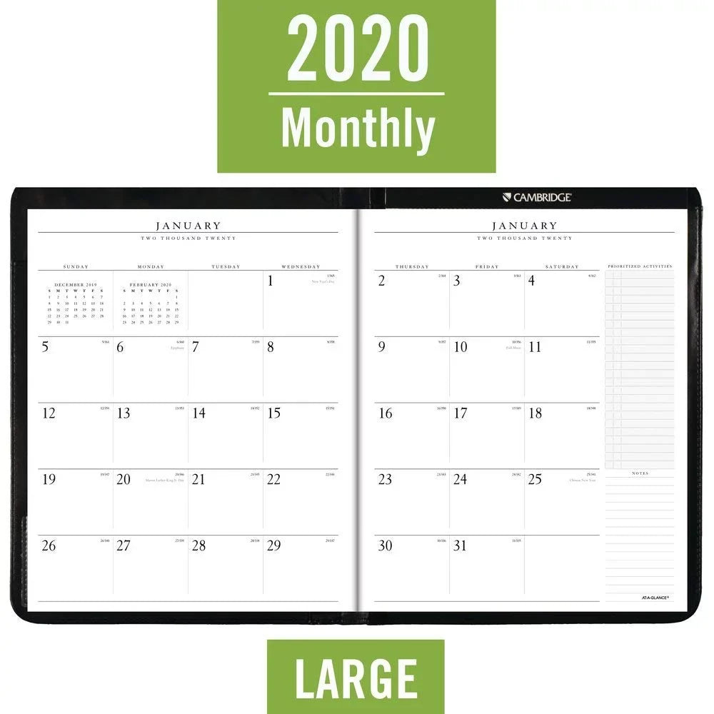 Black, 11", January 2021 January to AT-A-GLANCE® 13-Month x 2020 Padfolio, 9" Executive Monthly