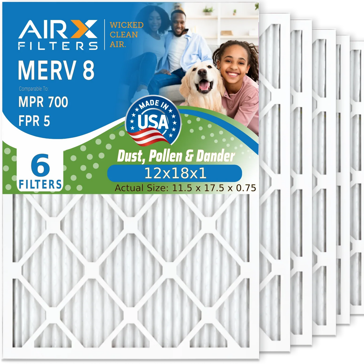 Filter Pleated Furnace 700 Filter Air USA FPR 12x18x1 to Premium 12x18x1 Made WICKED HVAC & 8 FILTERS Air MPR AIRX AC AIR. CLEAN by Comparable Electrostatic Pack MERV 6 5 Conditioner Filters