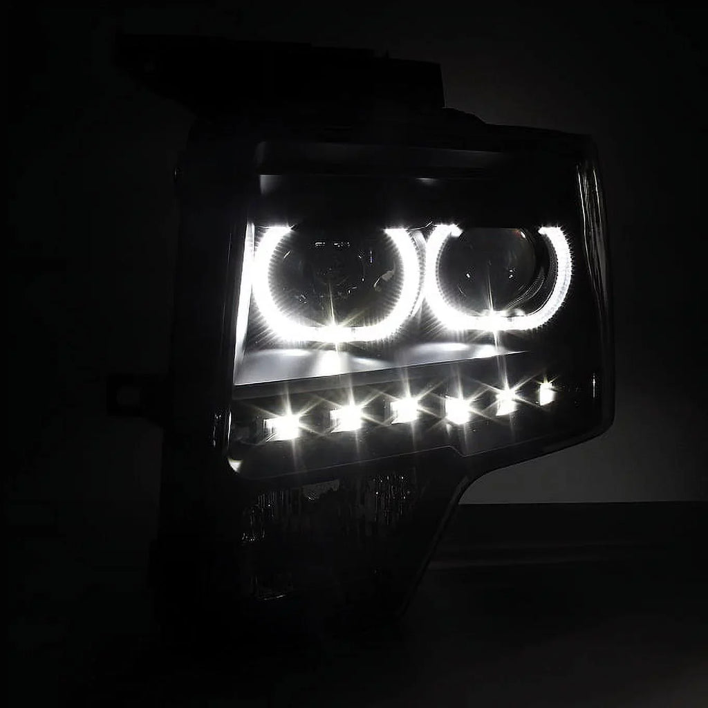 Tail Pickup F-150 Truck Set light For F150 [Dual Halo - Projector Headlights Ring] LED Black Smoked 09-14 + LED AKKON