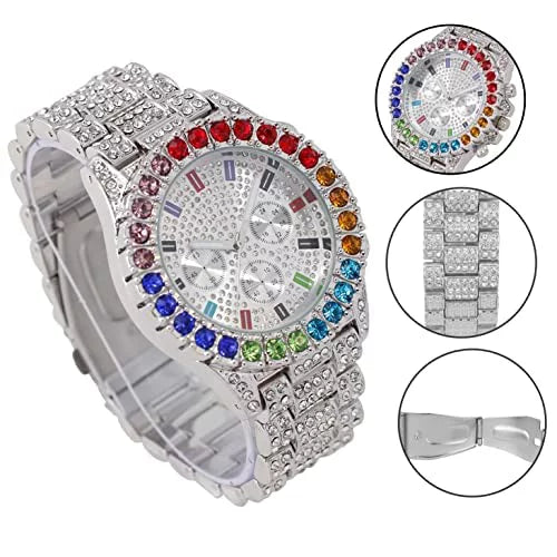 on Out Sets Mens or Out Iced Bracelets Flame Rainbow Set. with Collection Charles Blinged Out (ST10327CO-ZZ Blast Single SLV) Combo Color Colourful Watch Iced Raymond