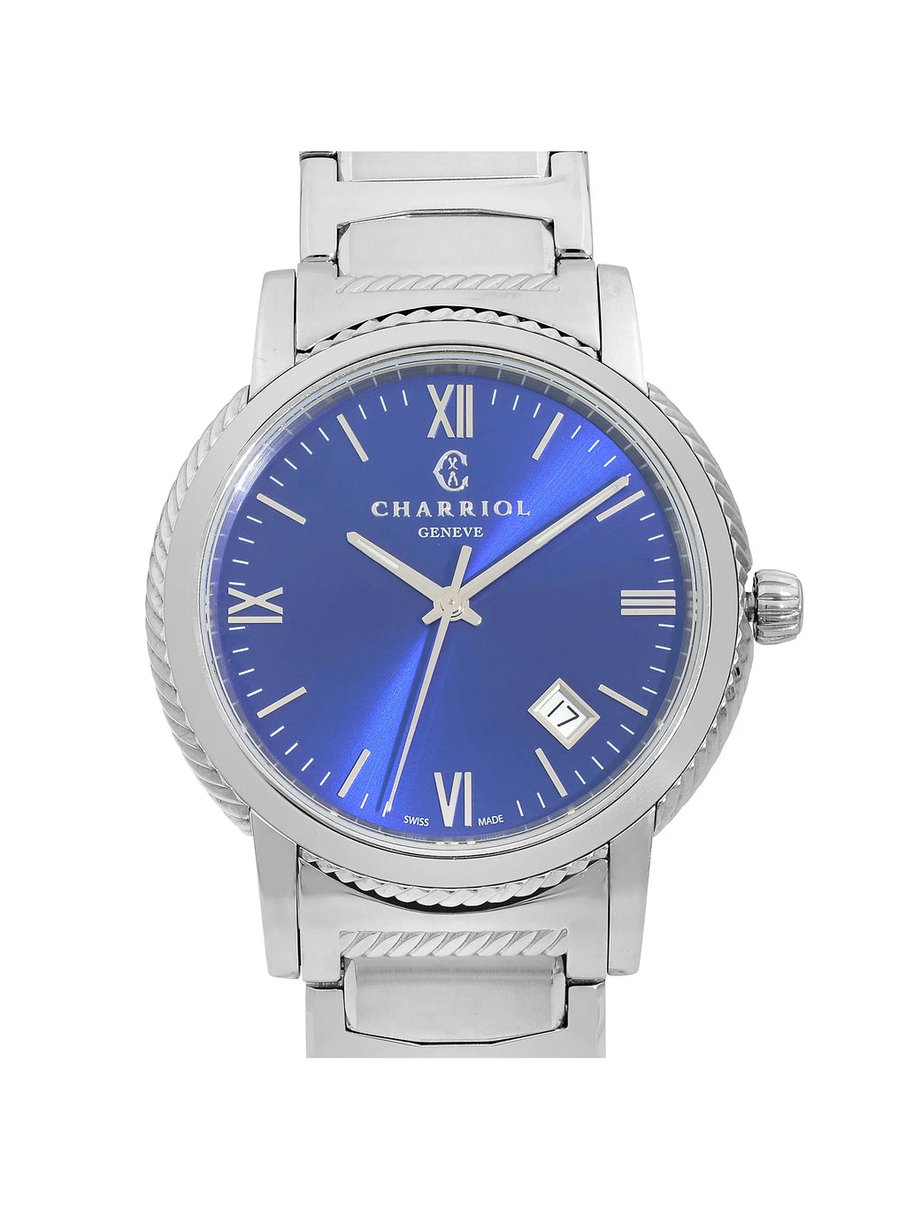 40mm Dial Stainless P40S2.930.002 Parisii Charriol Watch Steel Mens Quartz Blue