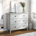 White Youth 34-inch Wide DH Denhour by Dresser BASIC Transitional Marble 3-Drawer Neutral