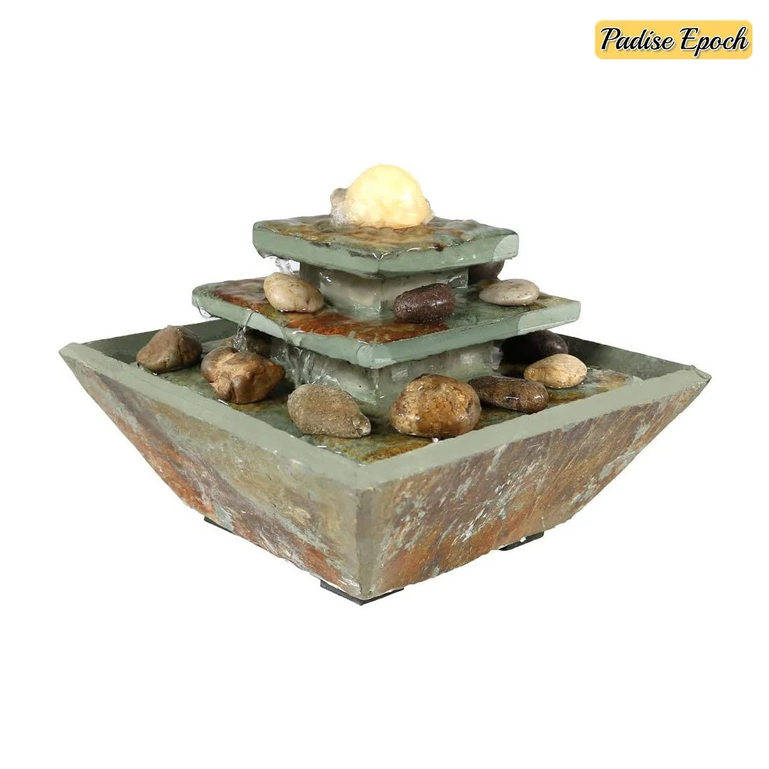 Accent Living - Water Office, Tabletop - Polished Room with and Ascending Stone Home Inch Decor Slate 8 - Tie Fountain Corded Bedroom or Electric LED Light for Ball