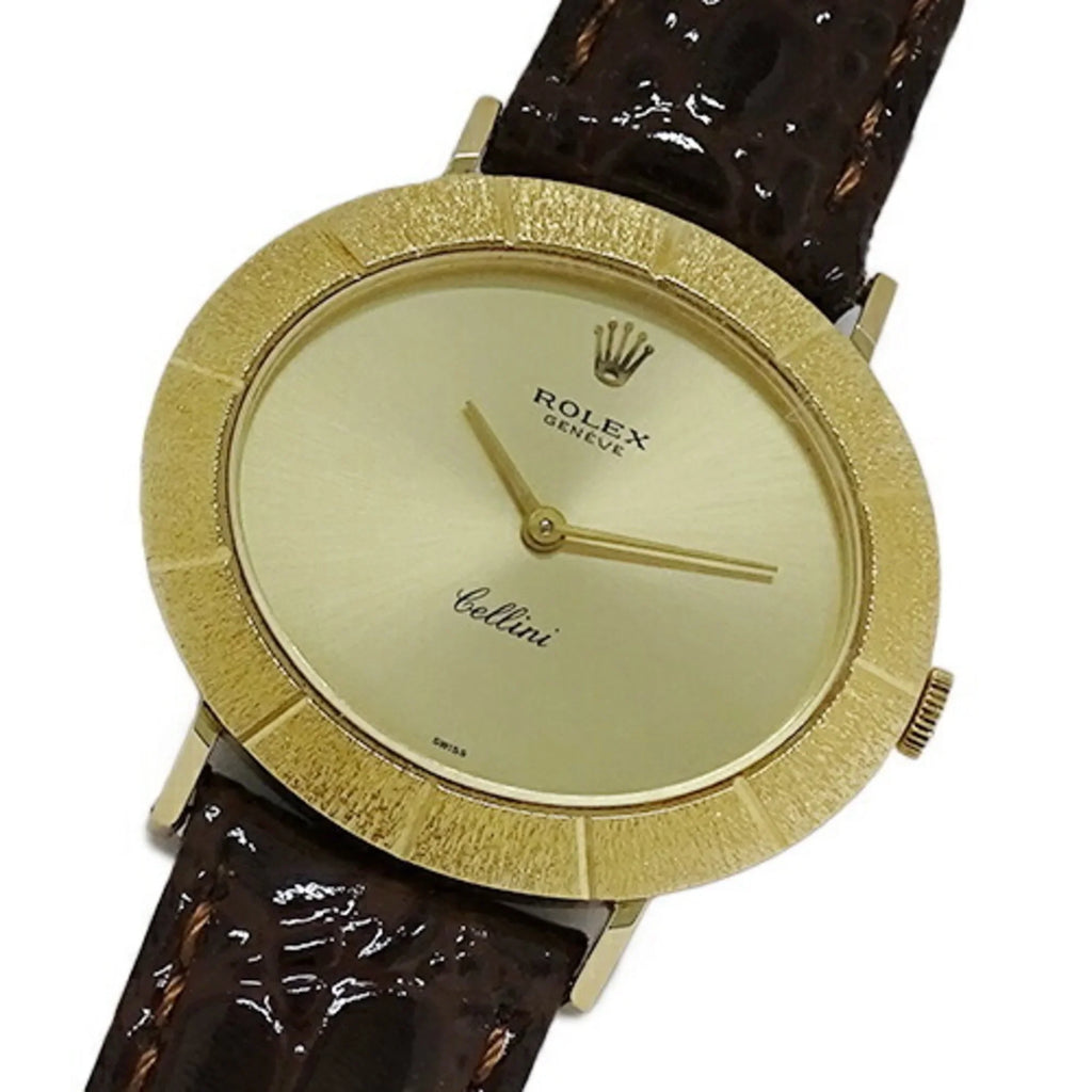 Polished Men's Rolex Pre-Owned Watch, 3831J Cellini (Fair) Leather, 750YG, Hand-wound, Gold,
