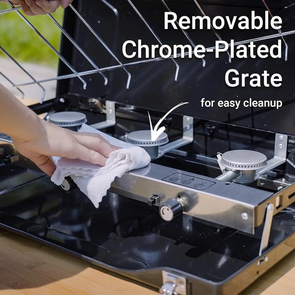 Push-Button Adjustable Camp Grill, and Ignition, 3-Burner 3 Camping Handle with Built-in Propane Portable Carrying Stove Stove 19800 Burners Camping BTUs, Portable Instant