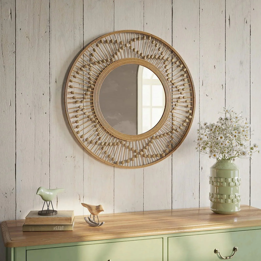 Sahara Bamboo Sunbeam Frame Mirror Wide Wall Round